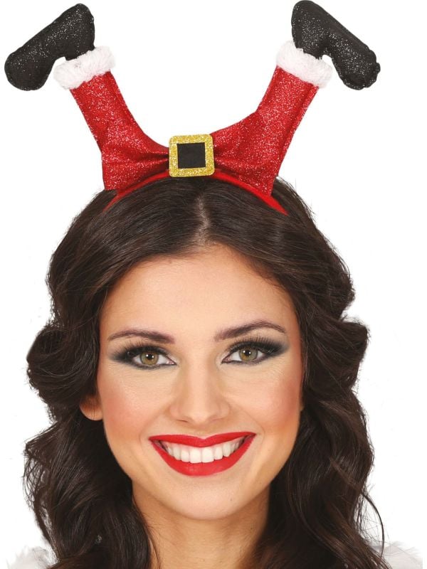 Glitter kerst hoofdband kerstman benen