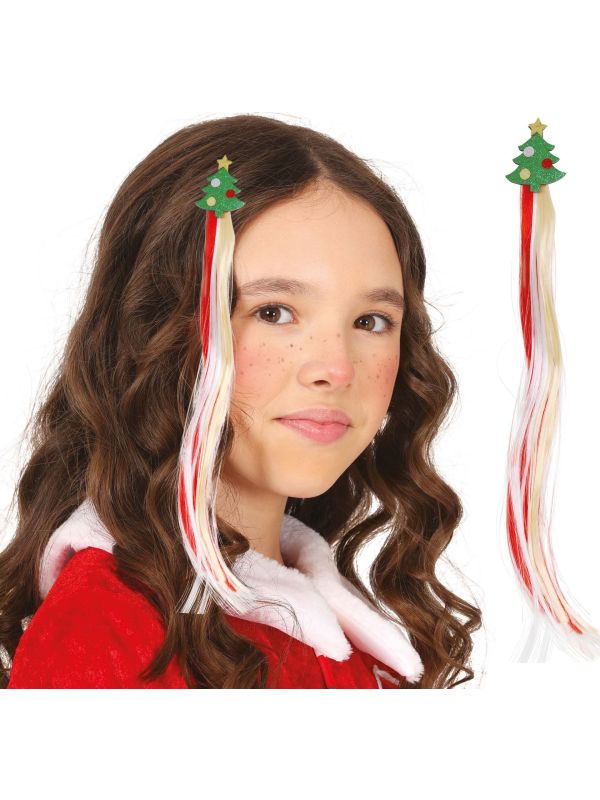 Glitter kerstboom haarclip nephaar 30cm