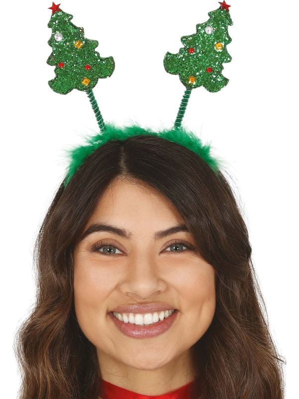 Glitter kerstboom hoofband met springveren