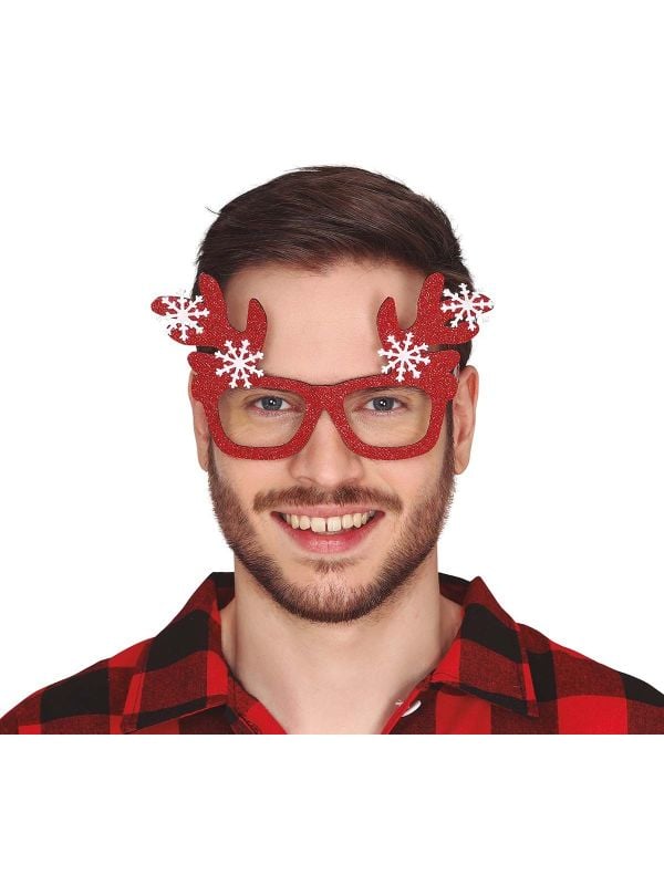 Glitter kerstbril met rendier gewei rood main product photo