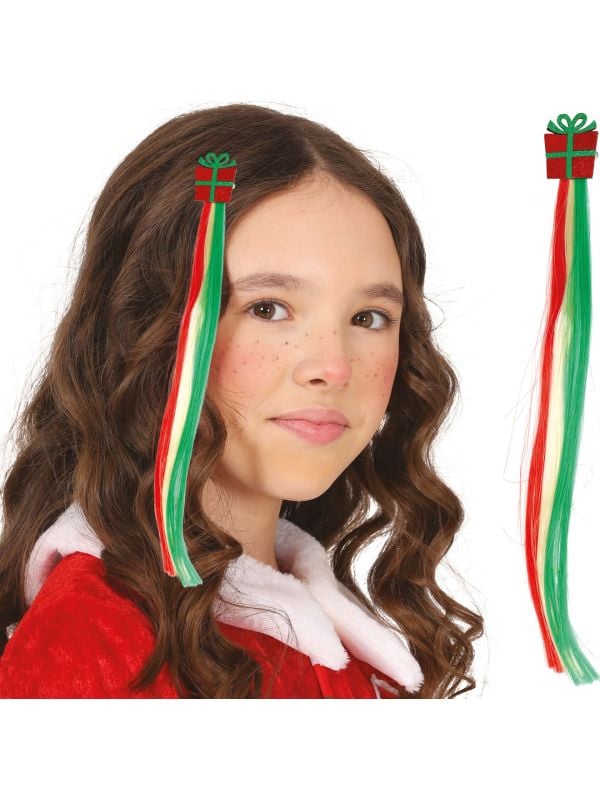 Glitter kerstcadeau haarclip nephaar 30cm