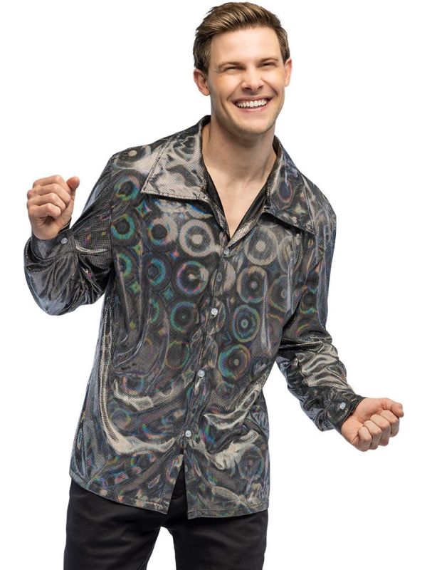 Glitter Retro Shirt Zilver Heren