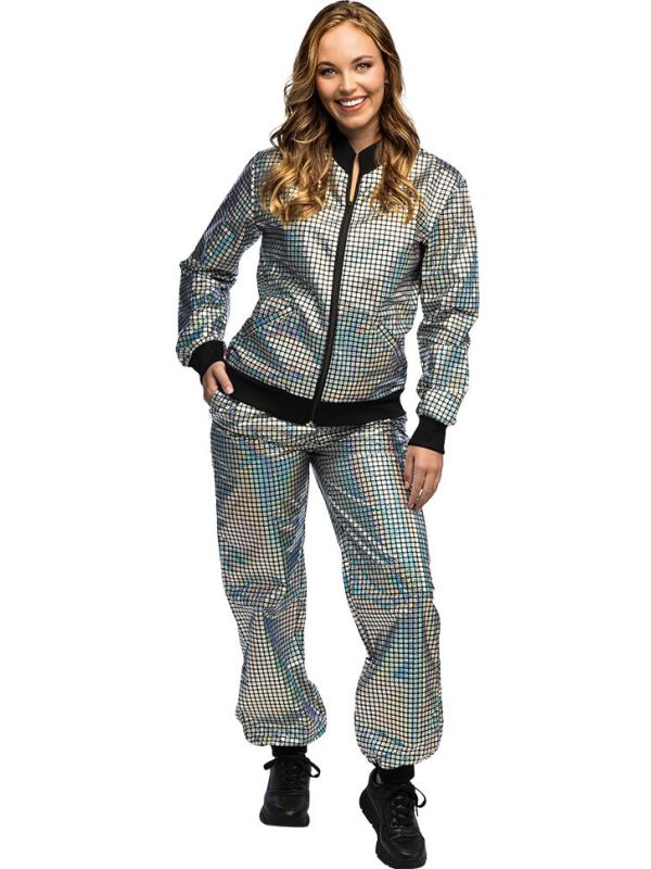 Glitter Retro Trainingspak Zilver Dames