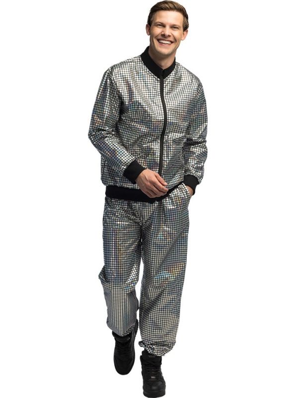Glitter Retro Trainingspak Zilver Heren