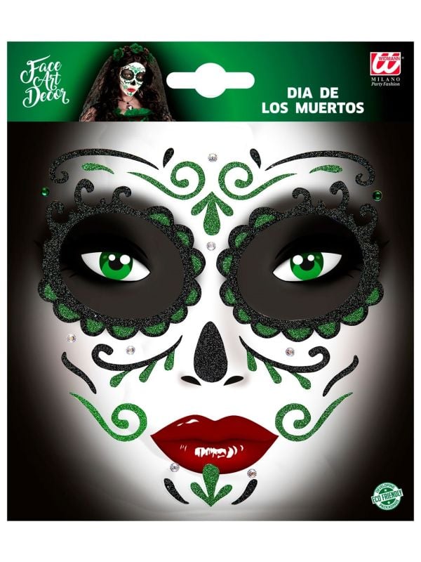 Glitter stickers gezicht groende dia de los muertos main product photo