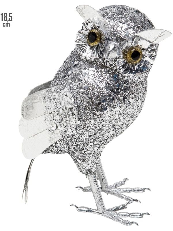 Glitter uil decoratie zilver