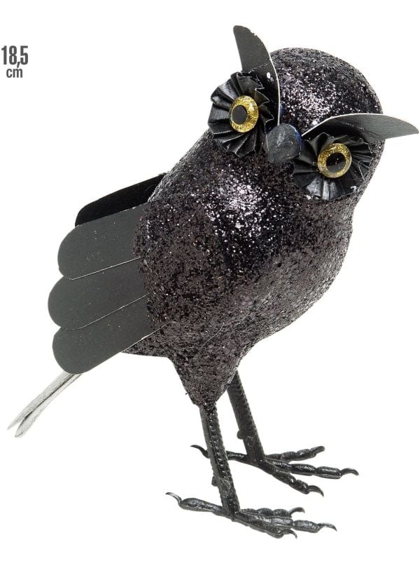 Glitter uil decoratie zwart