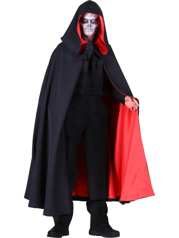 Gothic Cape Zwart Rood met Capuchon Satijn Halloween