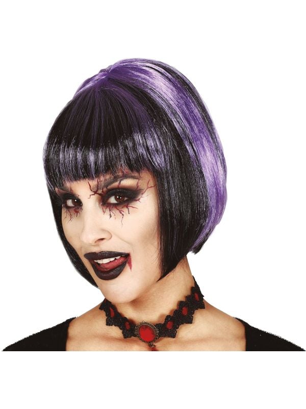 Gothic pruik paars zwart