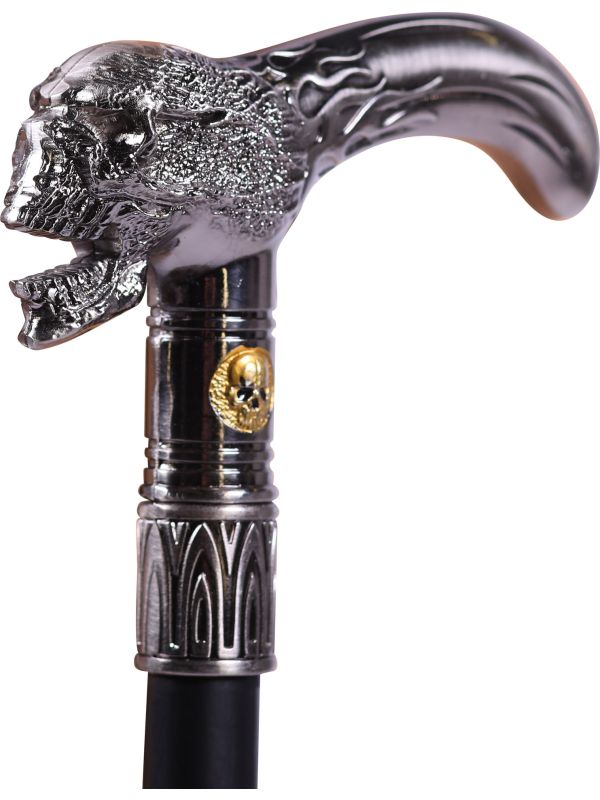 Gothic Wandelstok Zwart Zilver Skull Knop Halloween