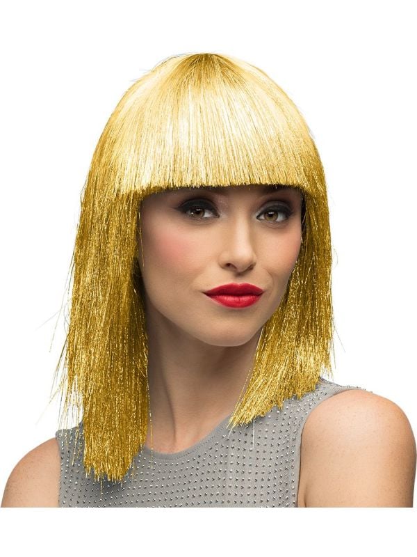 Gouden Glitter Pruik Korte Pony