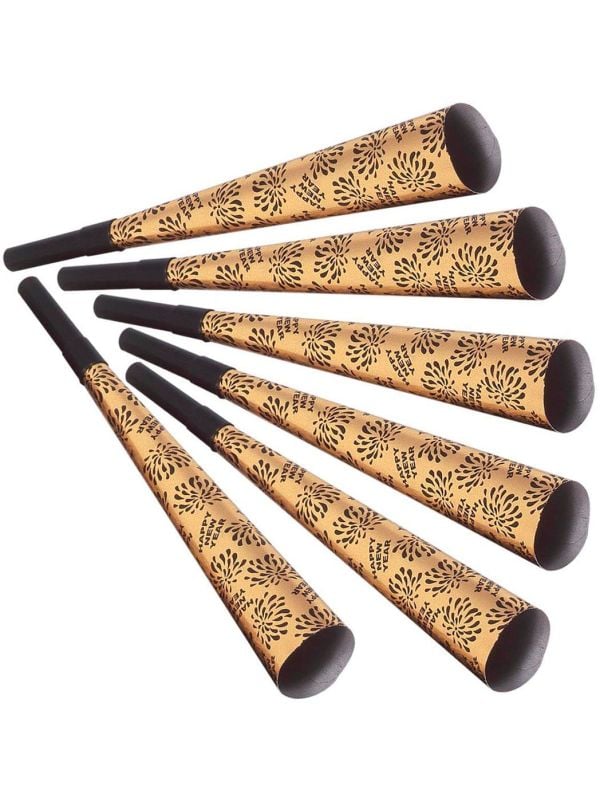 Gouden Happy New Year trompetjes 6 stuks main product photo