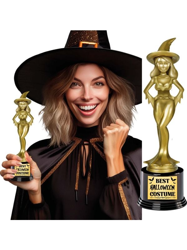 Gouden heks beste halloween kostuum award plastic 22 cm