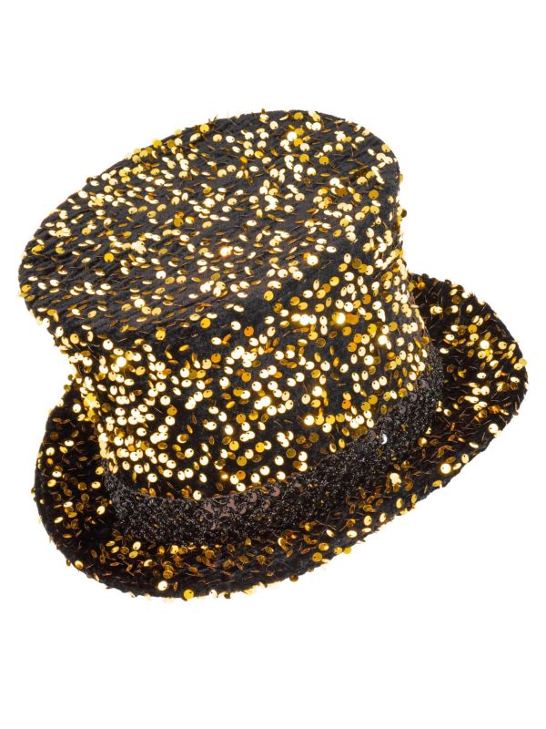 Gouden Pailletten Hoge Hoed Zwart