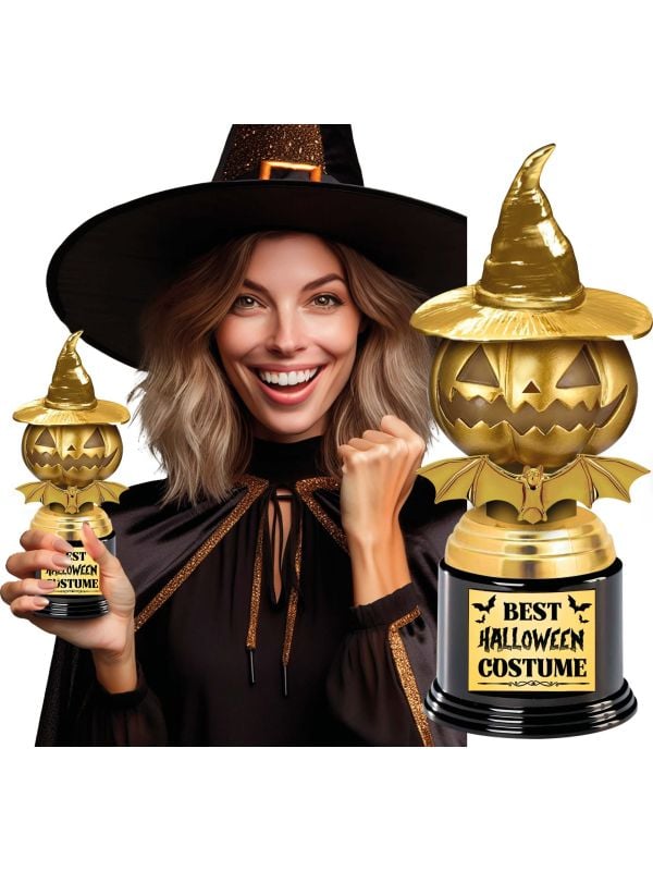 Gouden pompoen beste halloween kostuum award plastic 22 cm