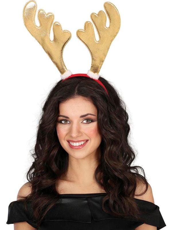 Gouden rendier hoofdband kerstaccessoire