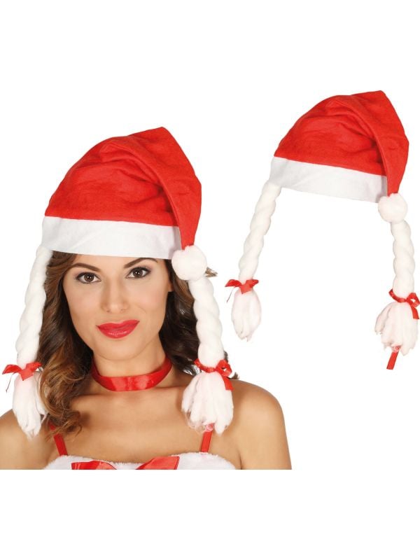 Grappige kerstman muts met vlechten