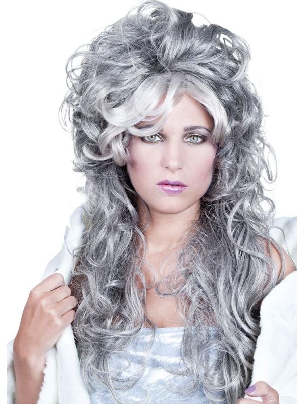 Grijze krullende pruik lang dames main product photo