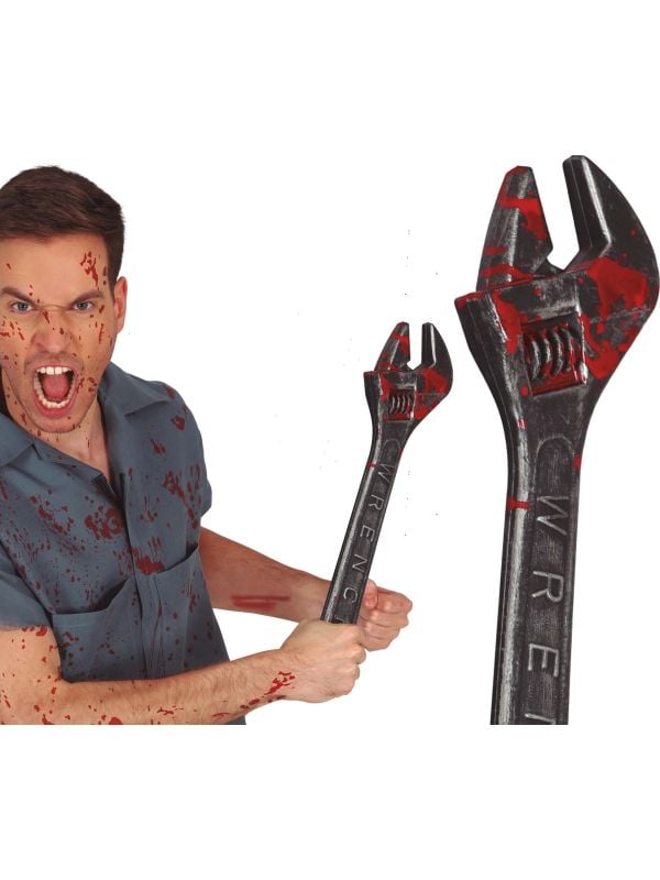 Grijze moersleutel met bloedspetters 45 cm halloween