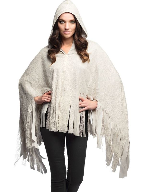 Grijze Spook Poncho met Franjes Dames