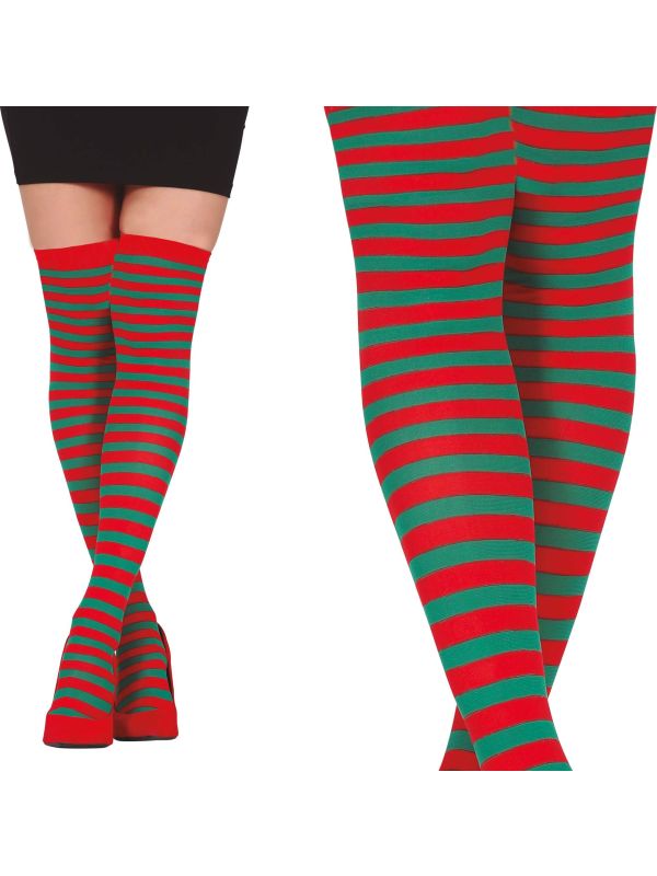 Groen rood gestreepte kousen dames