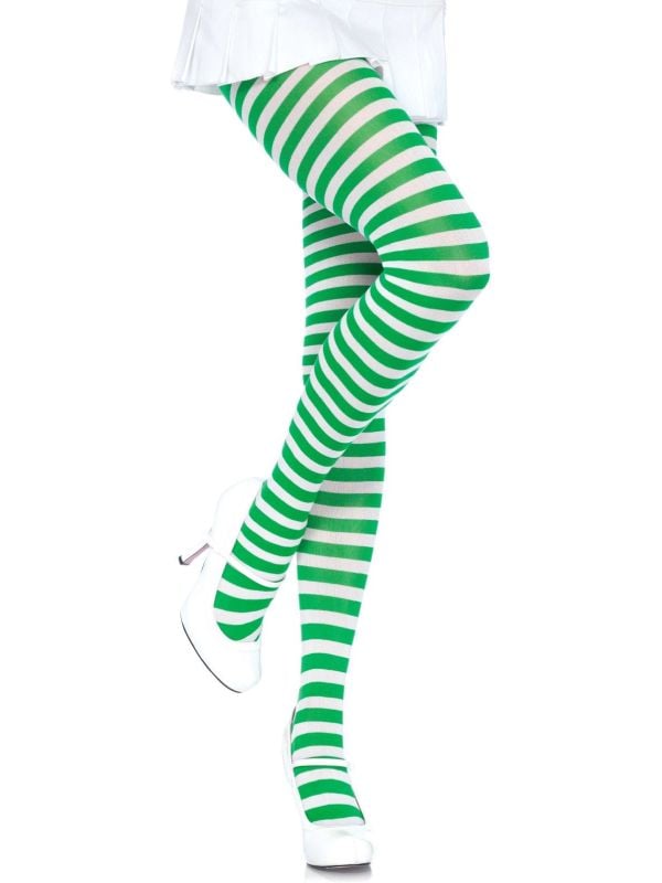 Groen witte nylon gestreepte panty main product photo