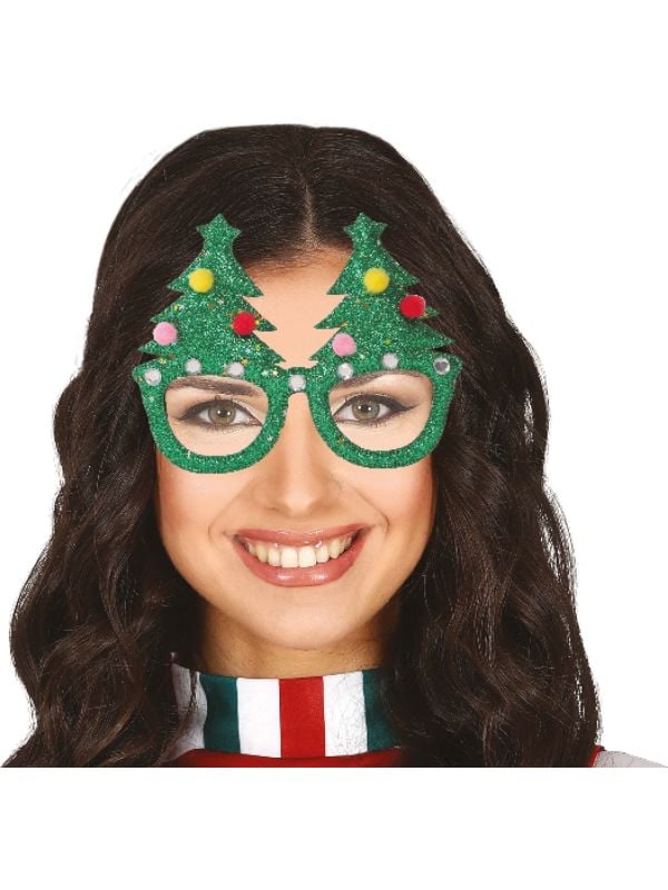 Groene glitter kerstboom bril