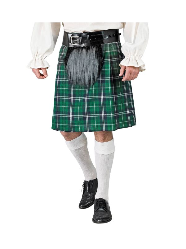 Groene Mannenkilt met Pluche Buidel Verstelbaar S-XL