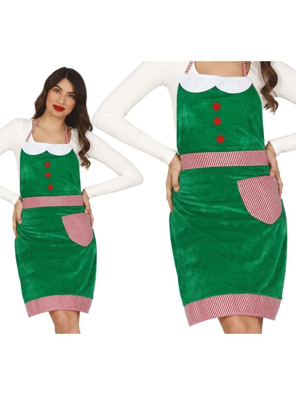 Groene velours kerst elf schort