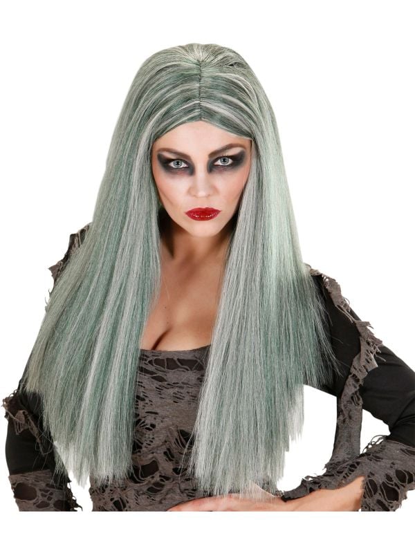 Groene zombie pruik dames