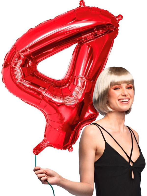 Grote Rood Folieballon Cijfer '4' 86 cm