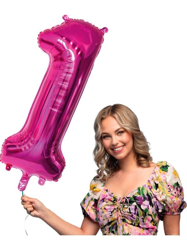 Grote Roze Folieballon Cijfer '1' 86 cm