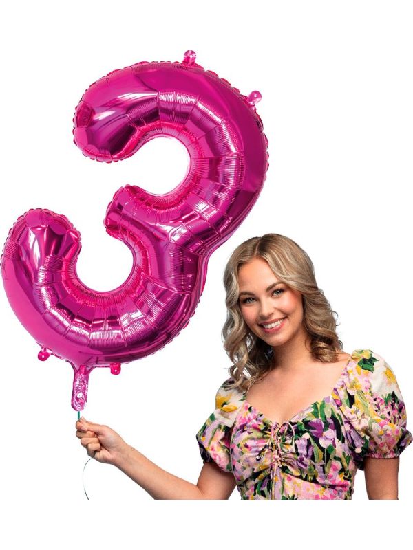 Grote Roze Folieballon Cijfer '3' 86 cm