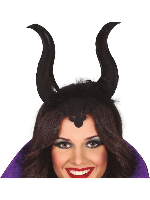 Grote zwarte duivelhorens haarband halloween