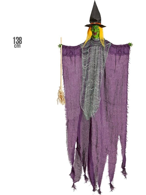 Halloween decoratie paarse heks met bezem