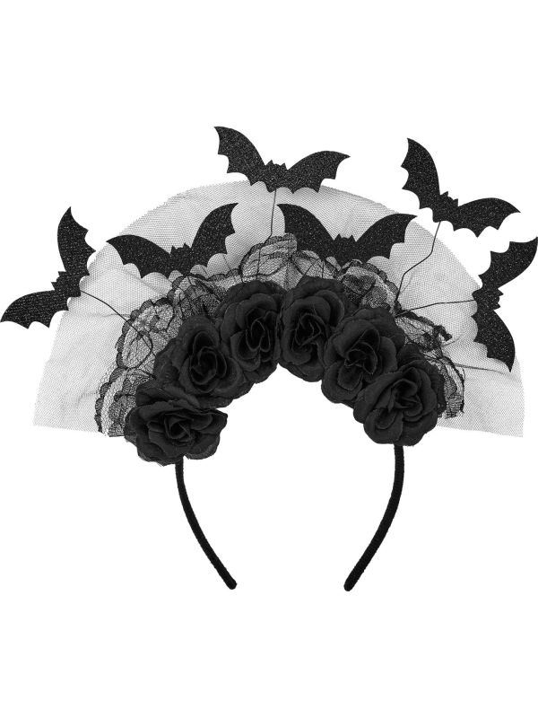 Halloween Haarband Zwart met Vleermuizen en Rozen