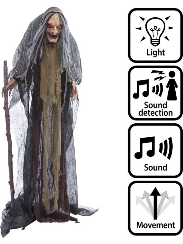 Halloween Heks Staande Pop Licht Geluid Beweging