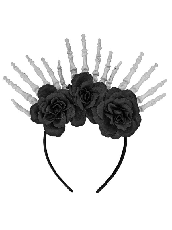 Halloween Hoofdband Zwart met Rozen en Skeletten Vingers