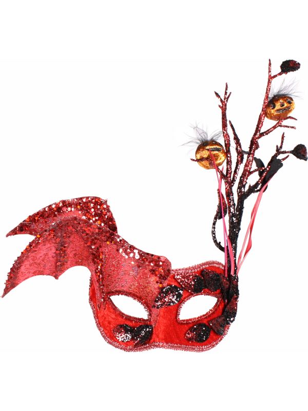 Halloween Oogmasker Rood Sequin Vleermuis Pompoen