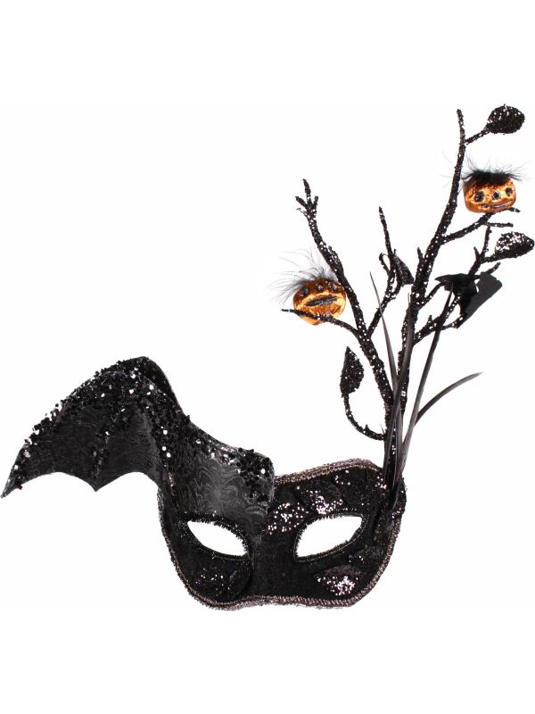 Halloween Oogmasker Zwart Sequin Vleermuis Pompoen