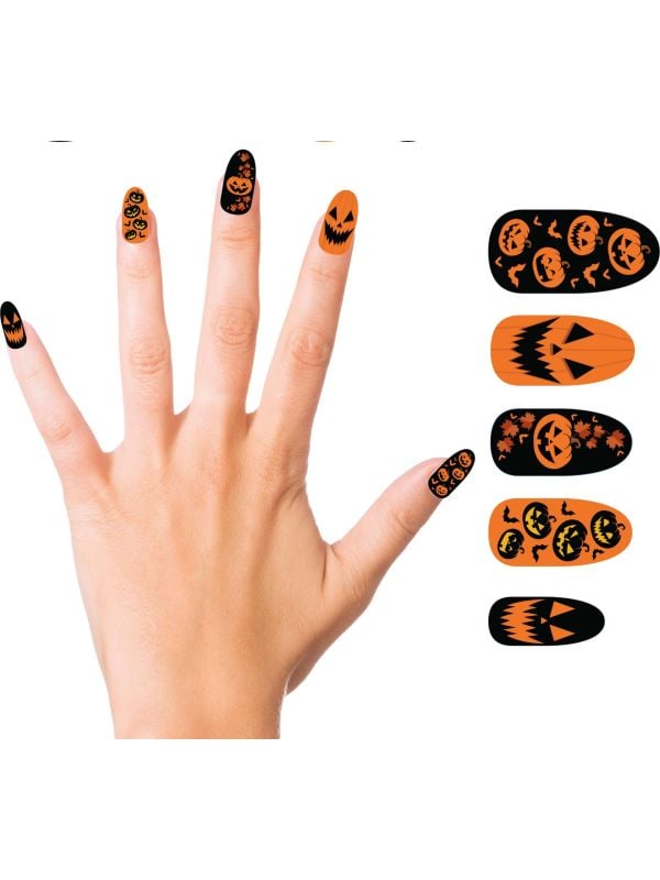 Halloween oranje pompoen nepnagels met lijm