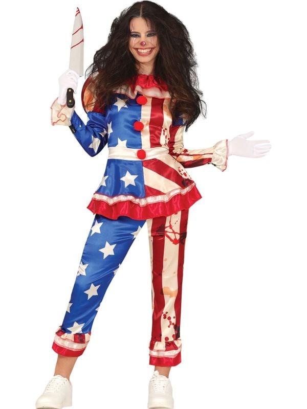 Halloween Patriot Usa Killer Clown Kostuum Meisjes 14-16 Jaar