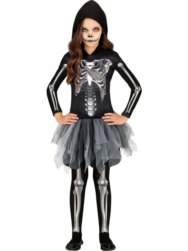 Halloween skelet jurkje met capuchon meisjes main product photo