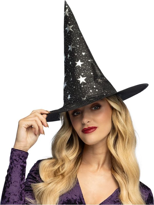 Halloween Sterren Heksenhoed Zwart