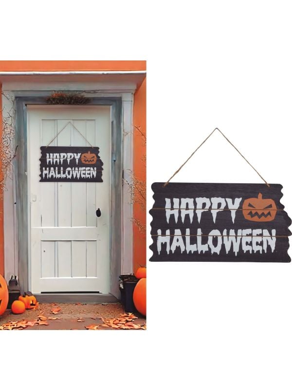 Hangdecoratie bord happy halloween 34 x 19 cm