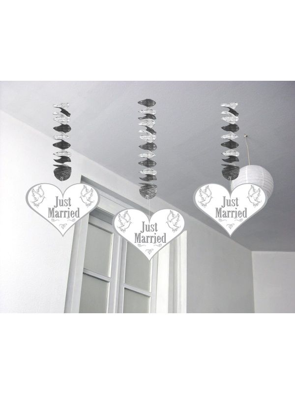 Hangdecoratie bruiloft just married 3 stuks