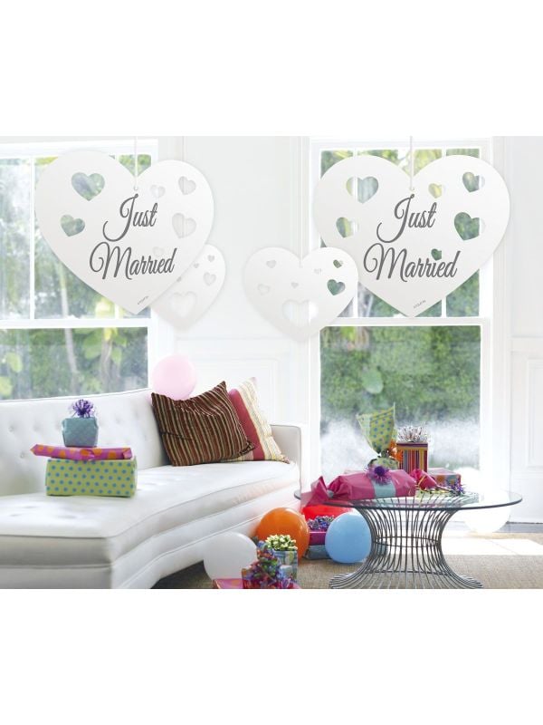 Hangdecoratie bruiloft just married 5 stuks