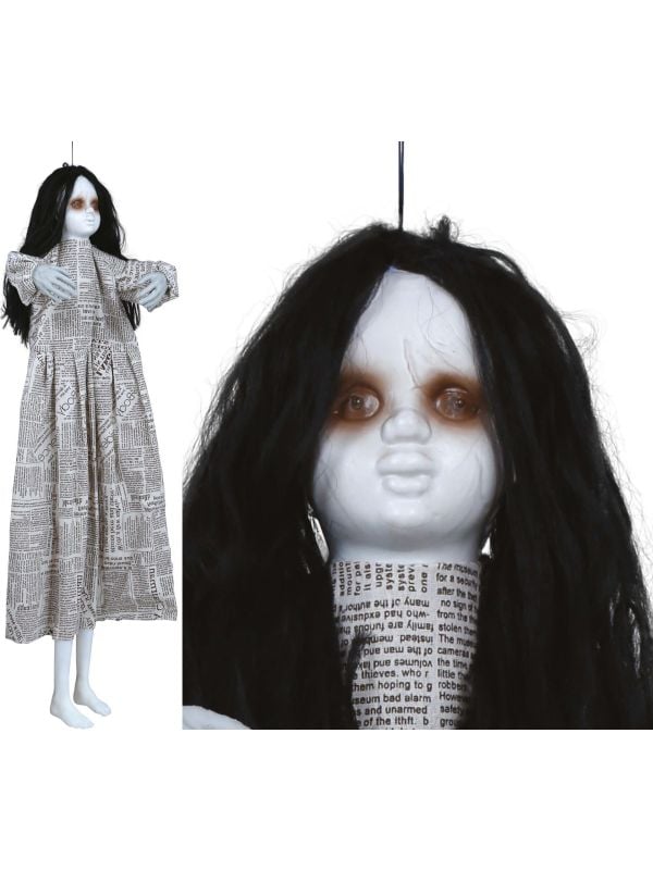 Hangdecoratie geest krantenjurk met licht en geluid 120 cm halloween