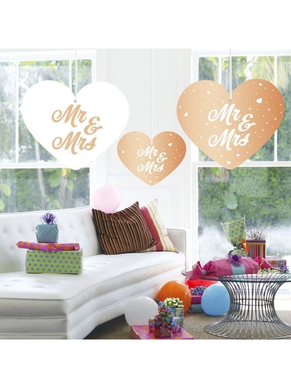 Hangdecoratie harten bruiloft rose goud 5 stuks