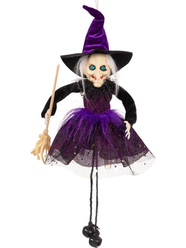 Hangdecoratie kleine paarse heks halloween